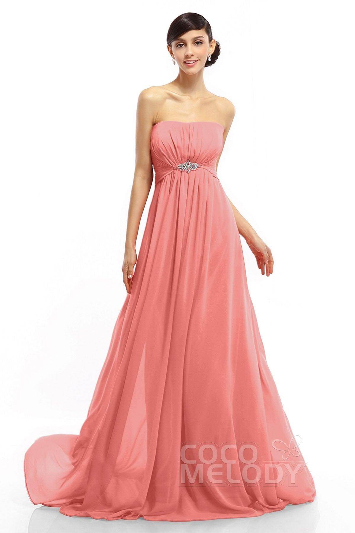 A-Line Sweep-Brush Train Chiffon Dresses COLT14008 - COCOMELODY